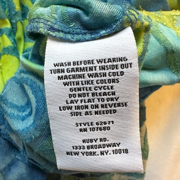 Ruby Rd. Blue and Green Asymmetrical Ruched Blouse - Picture 4 of 5